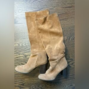 sam edelman tan slouchy slip in boots high blocked heel womens size 38
